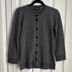 Emporio Armani Wool Blend Mixed Media Cardigan. Grey and Black. Size 42